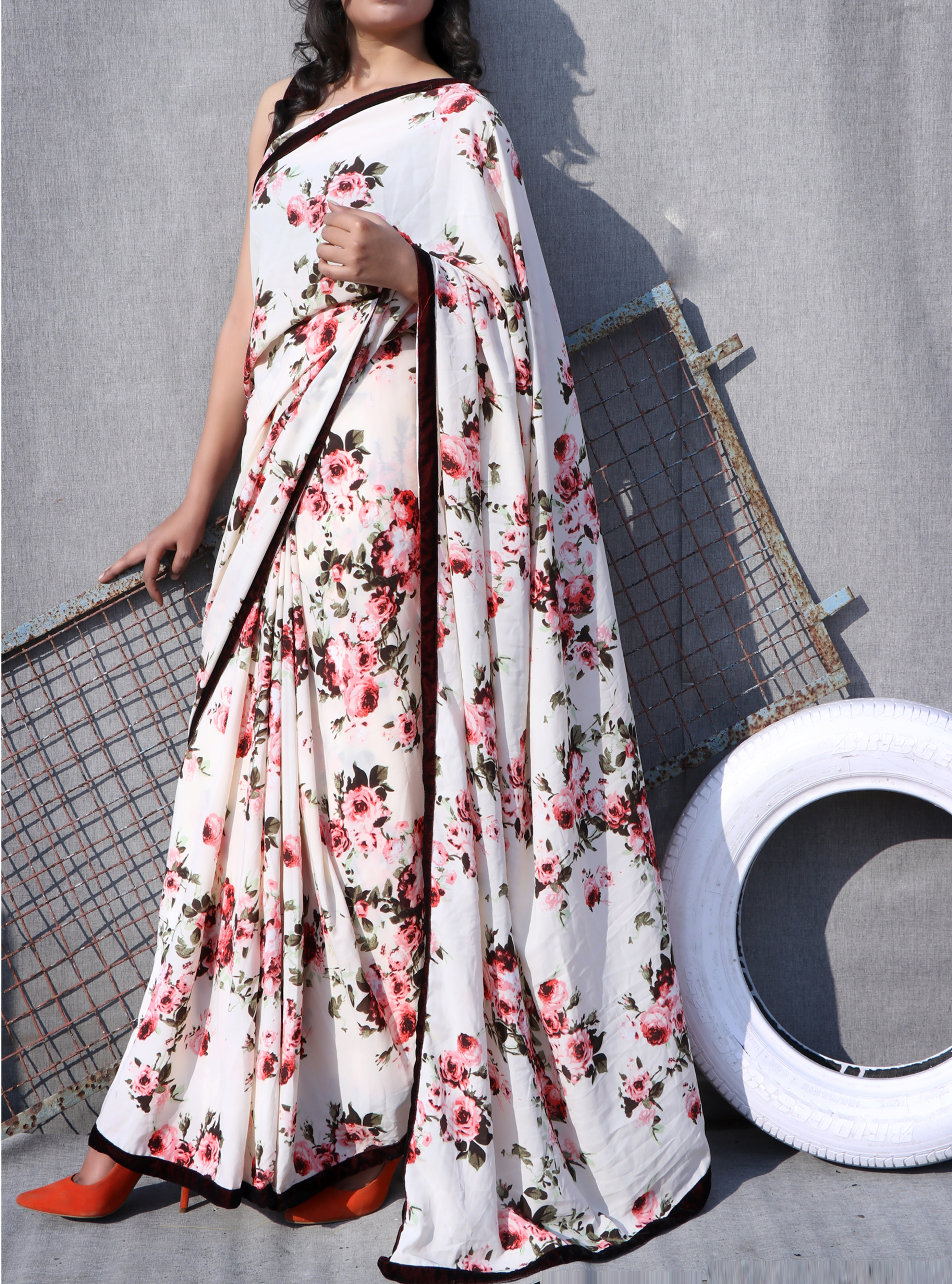 FLORAL PRINTED CREPE SILK SAREE